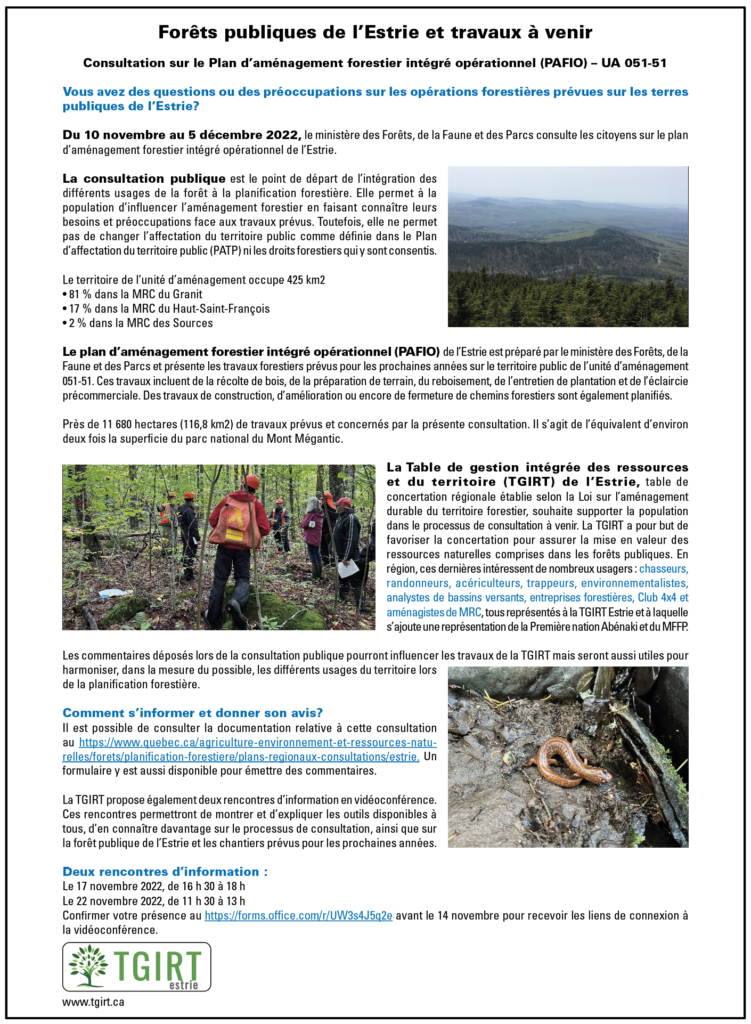 Forêt publiques de l'Estrie